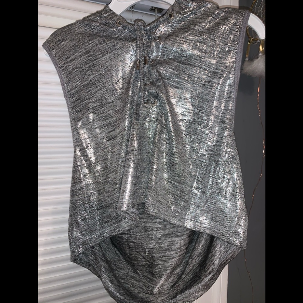 Silver Metallic Crop Top With Hood